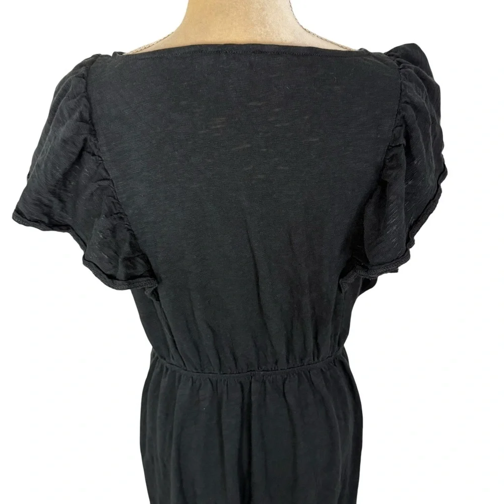 J.Crew Black Ruffle Cap Sleeve‎ Elastic Waist Tiered Stretch Knit Dress XL